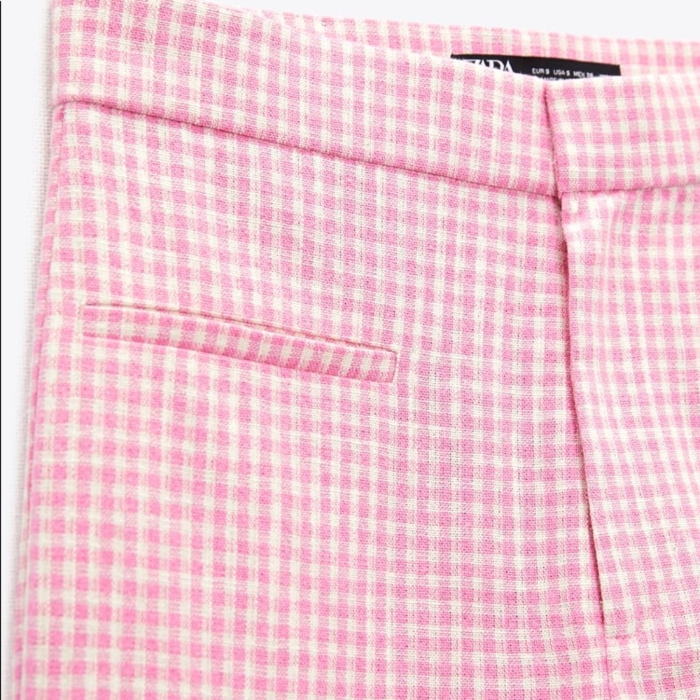 Zara Pink Gingham High-Rise Flared Pants - Picture 7 of 9